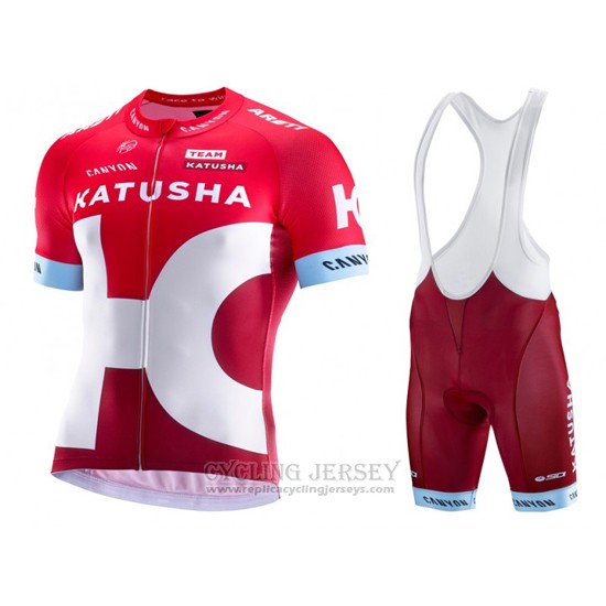 2016 Cycling Jersey Katusha Alpecin White and Red Short Sleeve and Bib Short
